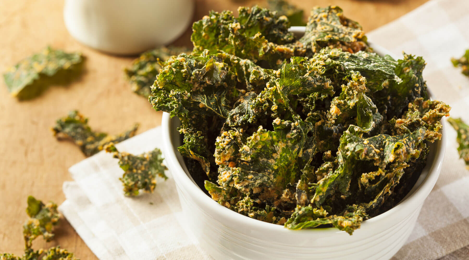 Baked Kale Chips in Bowl