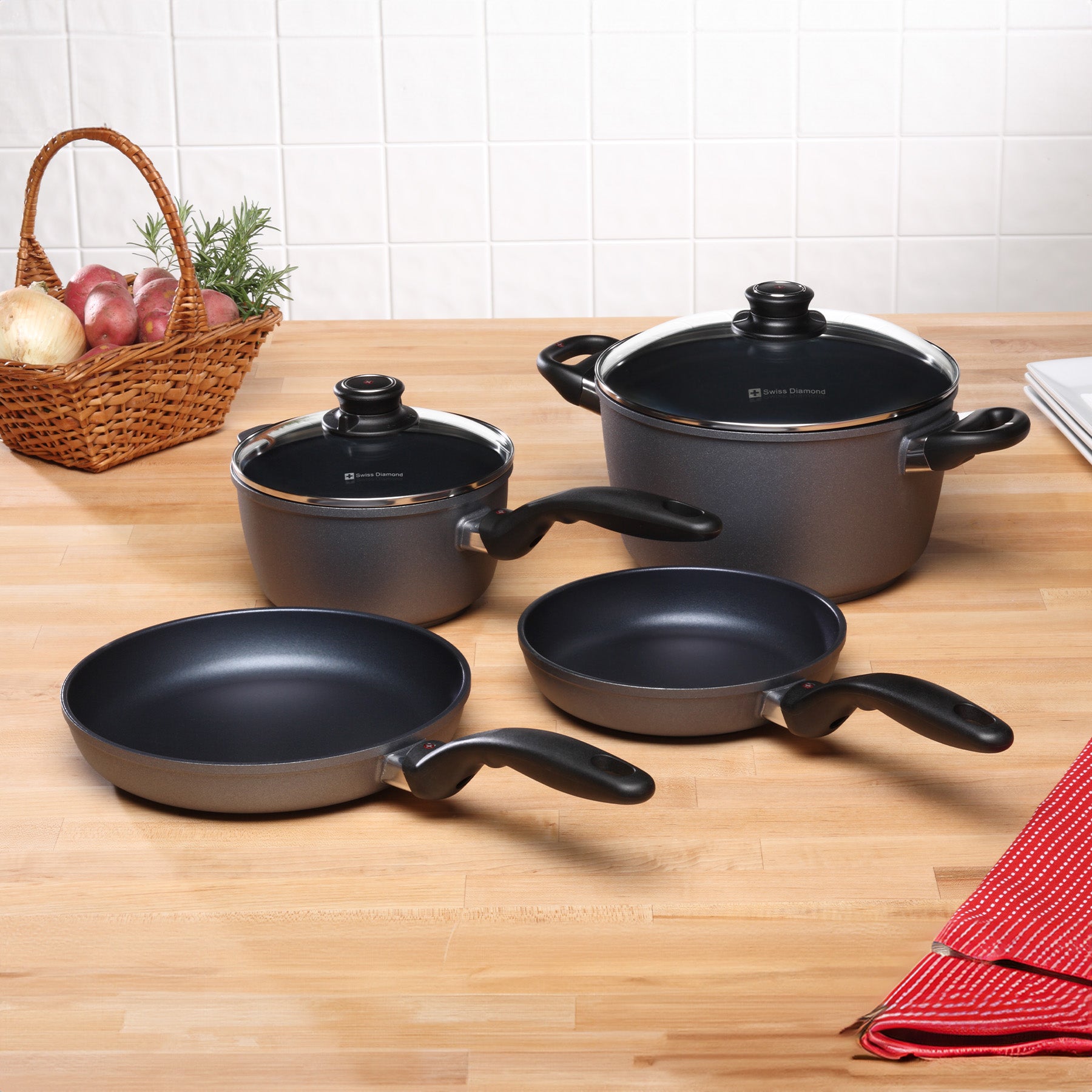 HD Nonstick 6-Piece Set - Newlywed Kitchen Kit in use on kitchen counter