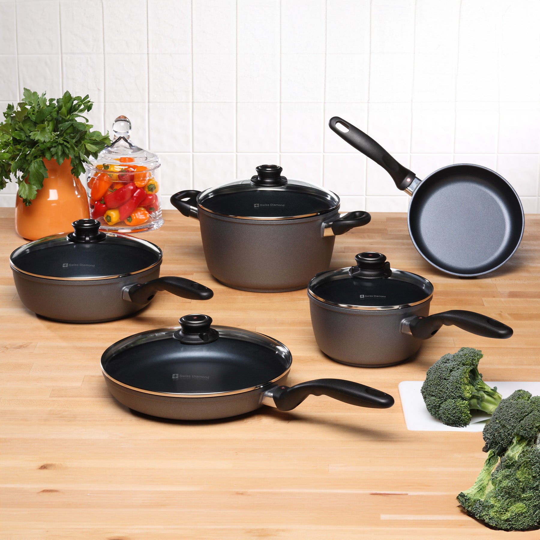 HD Nonstick 9-Piece Set - Kitchen Essentials Set in use on kitchen counter