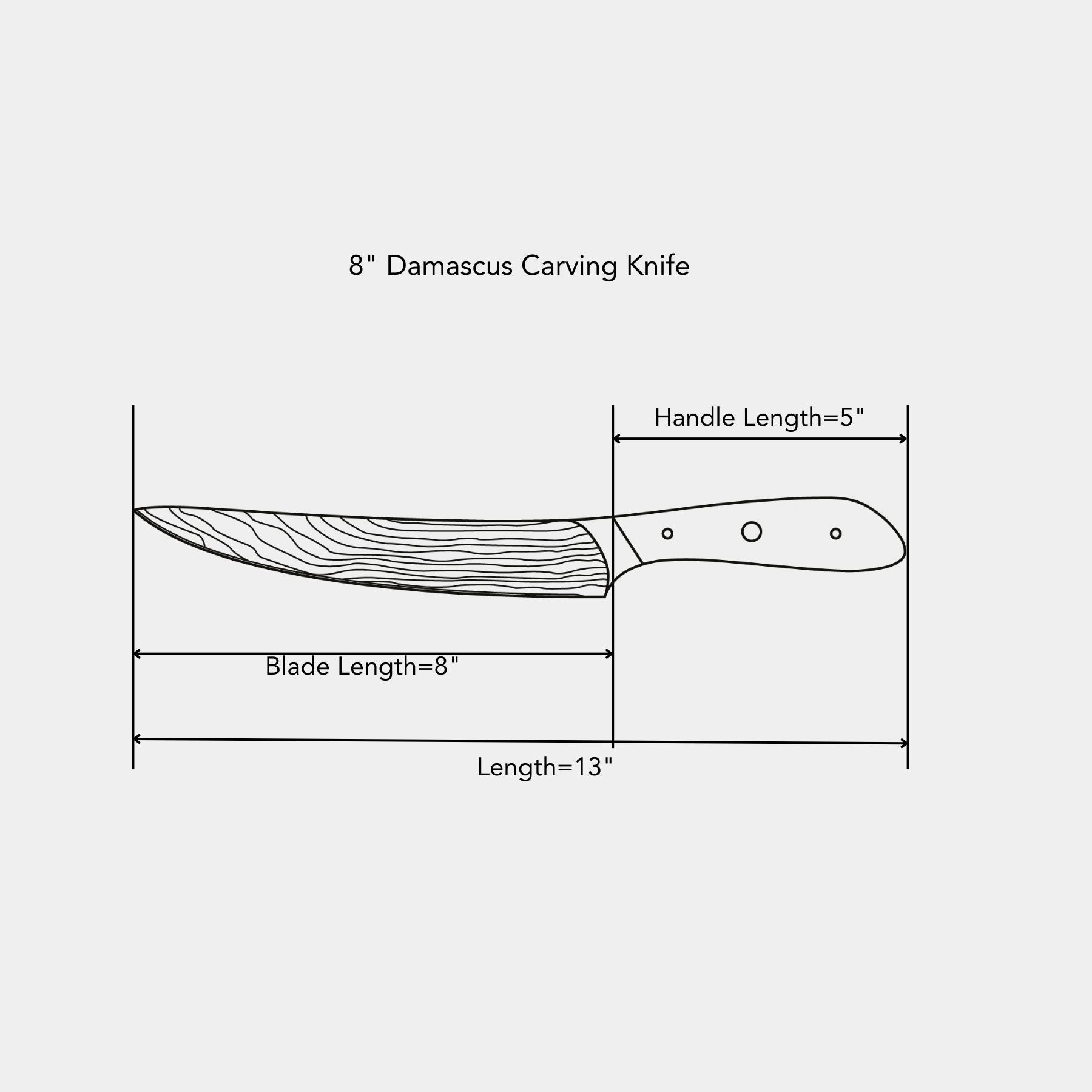 8" Damascus Carving Knife dimensions of blade and handle length