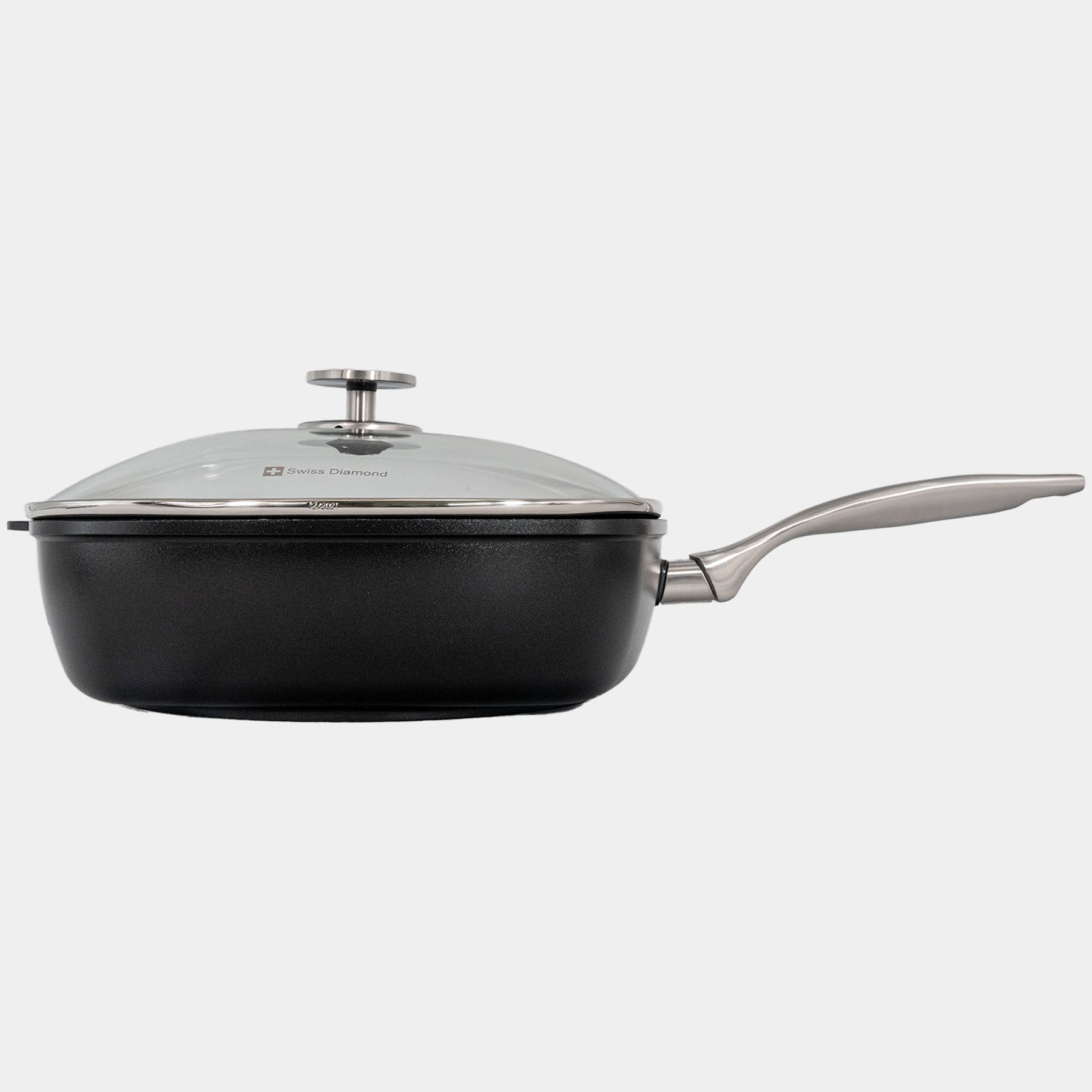CHD Nonstick 11" x 11" Square Saute Pan with Glass Lid side view