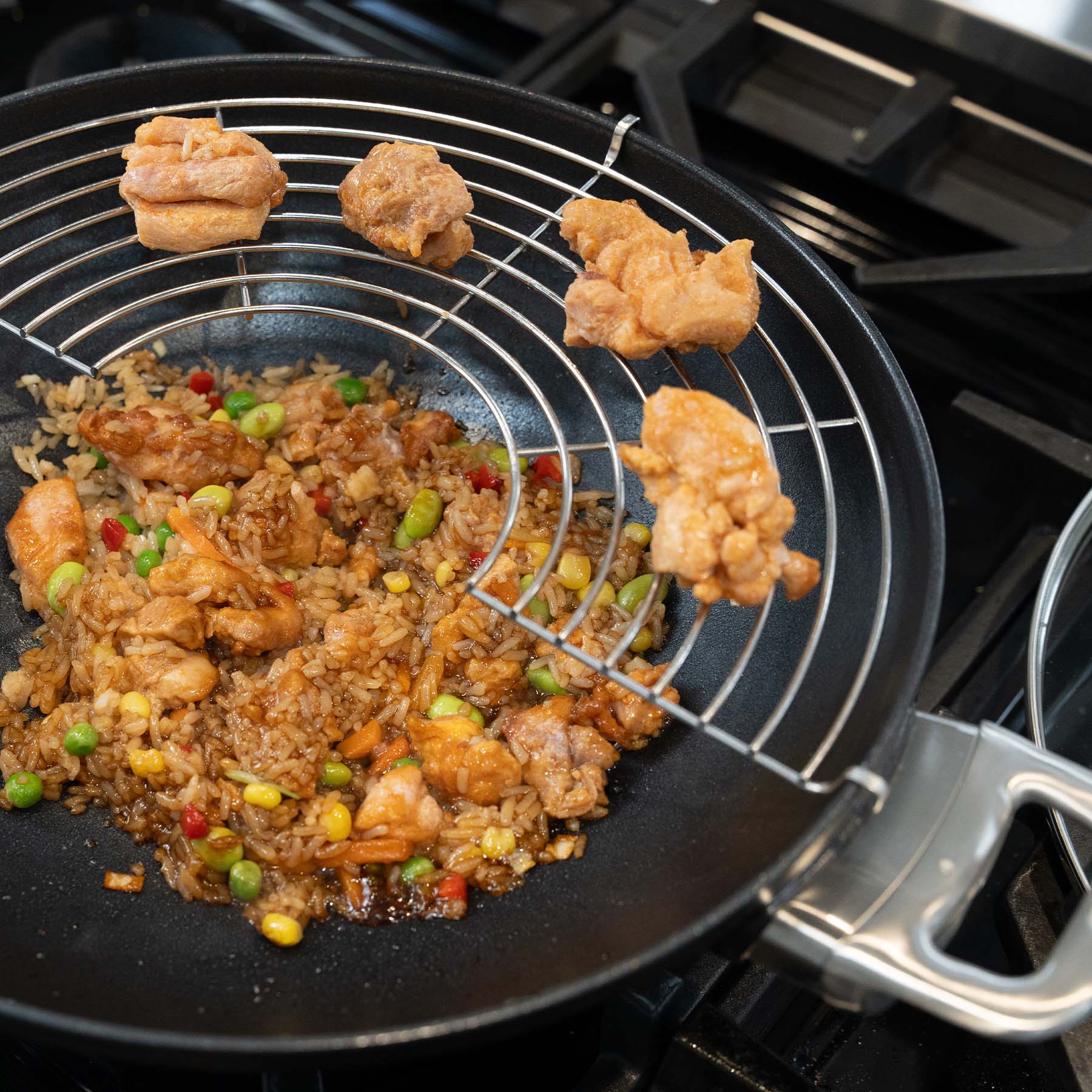 CXD PFAS Free Nonstick Wok with Lid and Rack - 12.5" (32 cm), 5.3 QT (5 L) - Swiss Diamond