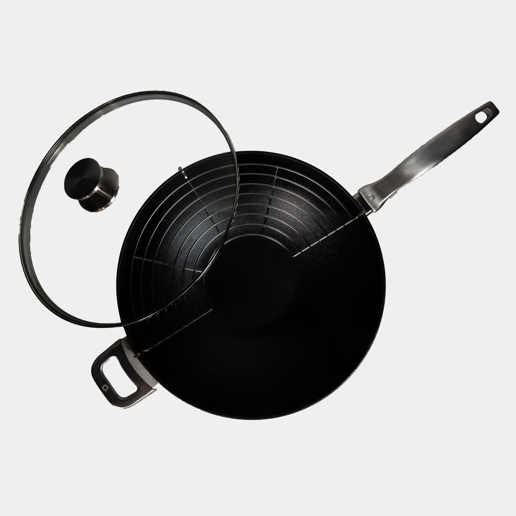 CXD PFAS Free Nonstick Wok with Lid and Rack - 12.5" (32 cm), 5.3 QT (5 L) - Swiss Diamond
