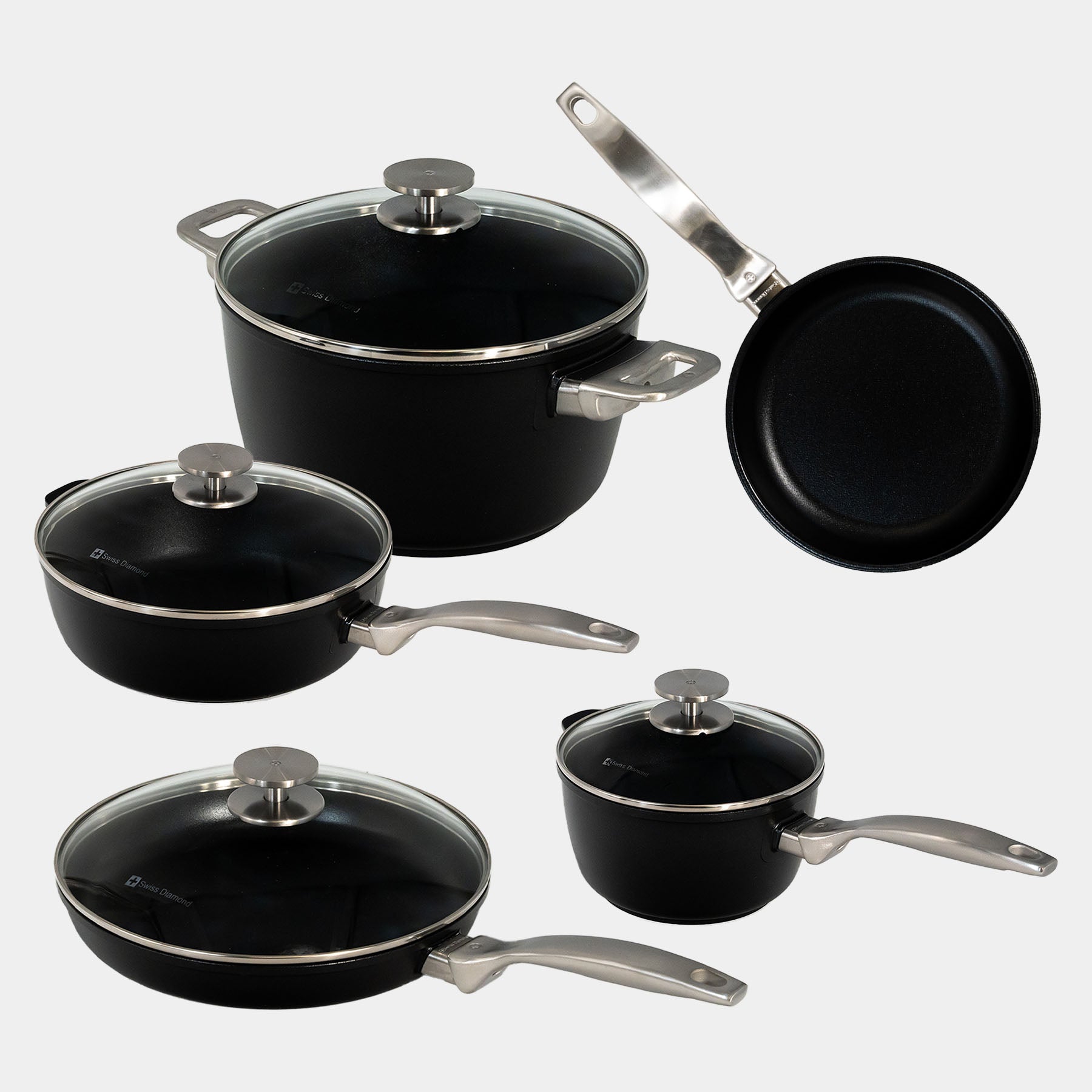 CHD Nonstick 9-Piece Set with 8" Fry Pan, 10.25" Fry Pan with Lid, 2.2 qt Saucepan with Lid, 5.5 qt Stock Pot with Lid and a 3.2 qt Saute Pan with Lid