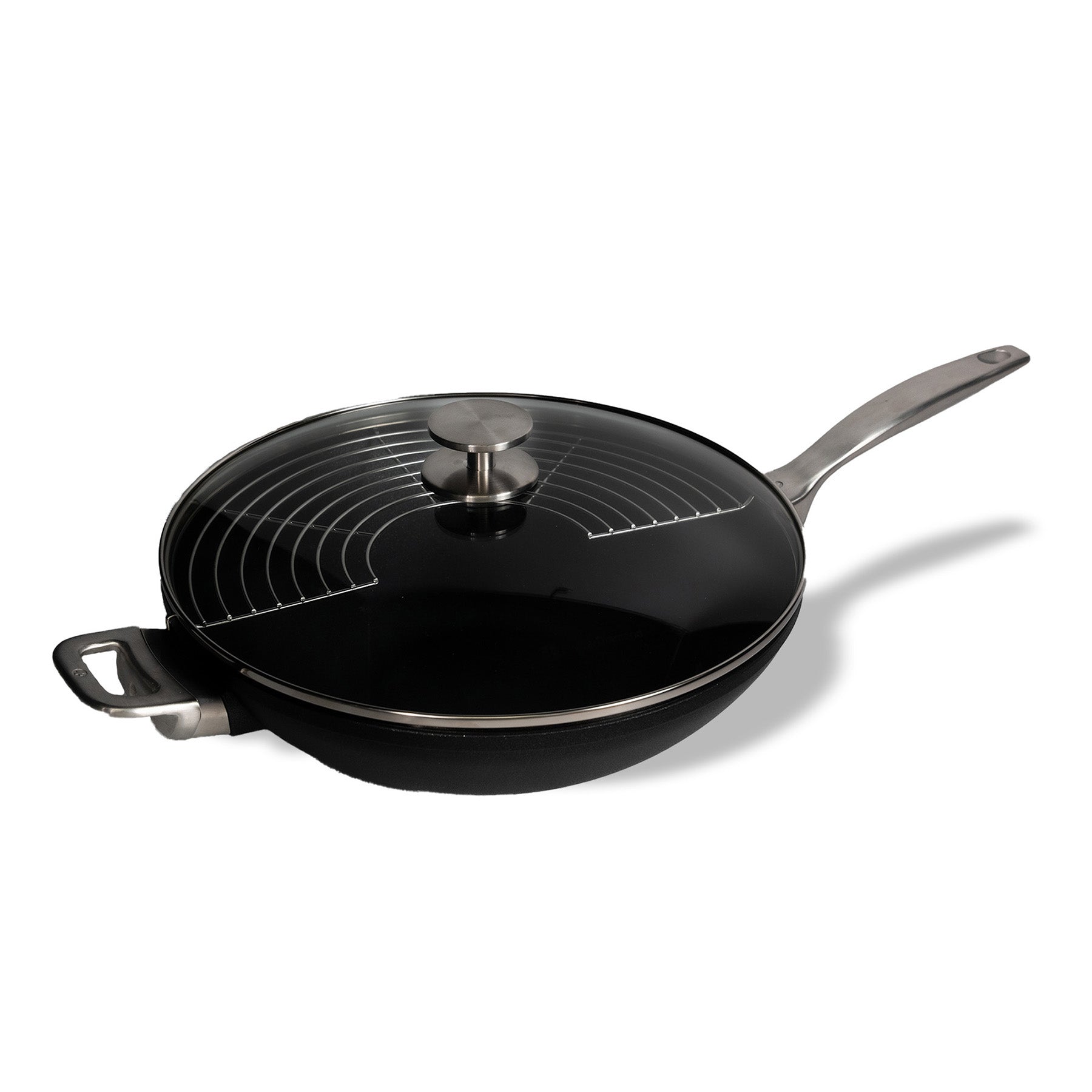 Wok antiadhésif CXD sans PFAS avec couvercle et grille - 32 cm (12,5 po), 5 L (5,3 pintes)