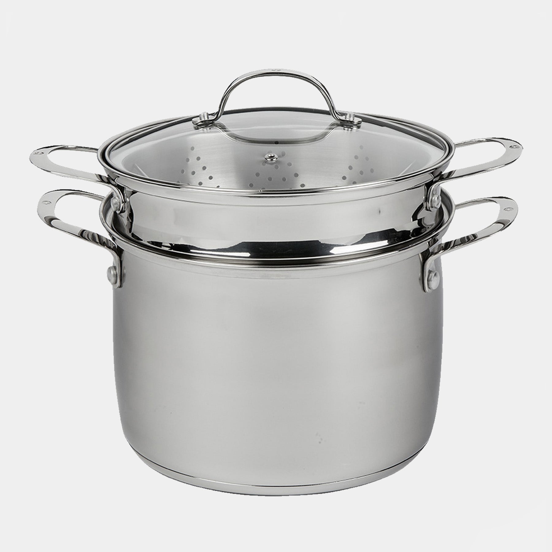 Premium Steel DLX 7.6 qt Stainless Pasta Pot with Strainer, Steamer Basket & Lid