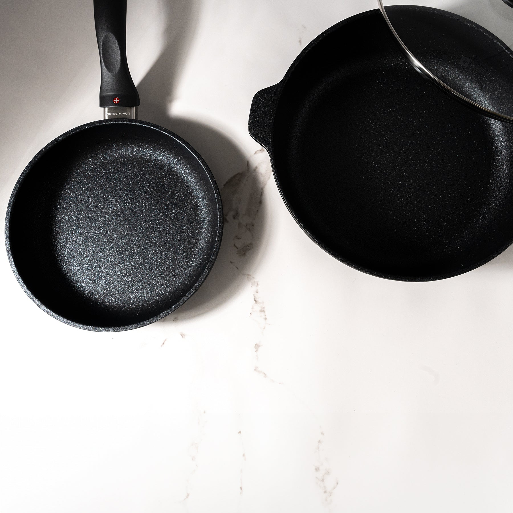 XD Nonstick 8" Fry Pan and 3.8 qt Saute Pan with Glass Lid Set top view