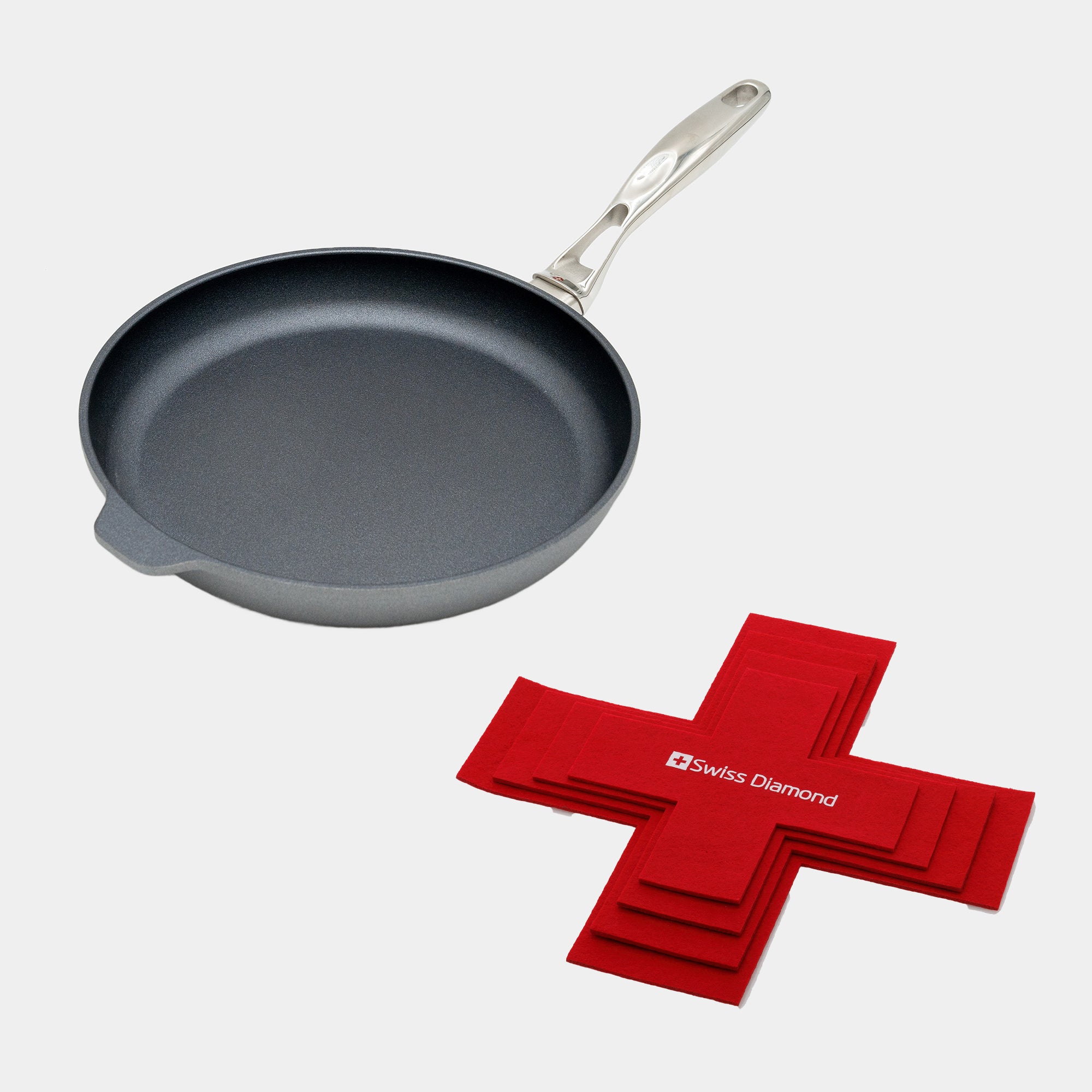 HD Nonstick Fry Pan with Stainless Steel Handle 11" and Felt Pan Protector - Swiss Diamond