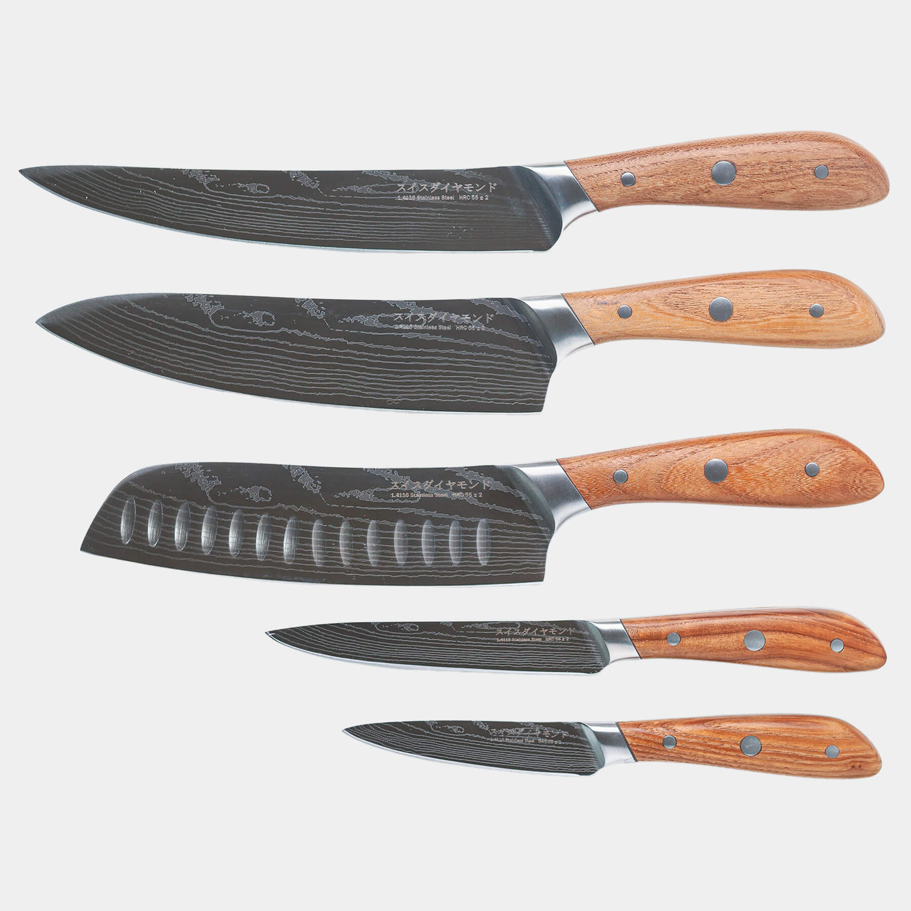 Damascus 5-Piece Knife Set top view