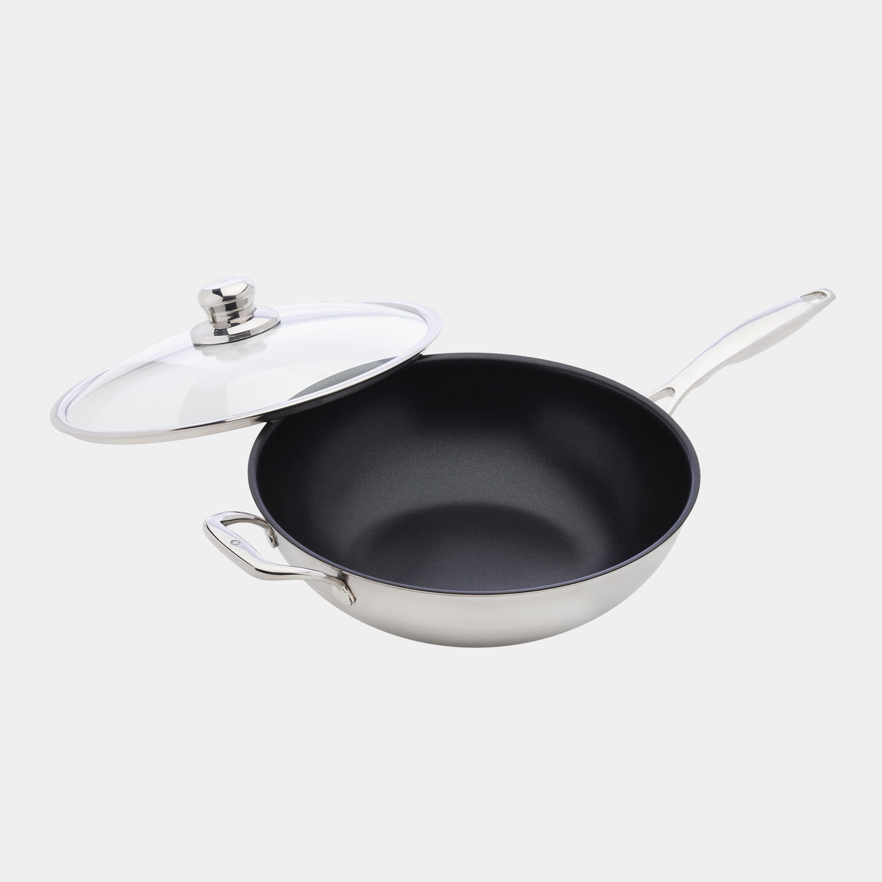 Nonstick Clad 12.5" Wok with Glass Lid - Induction