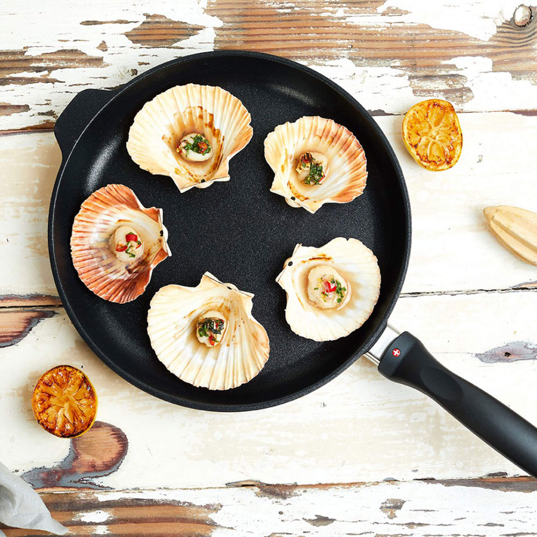 XD Nonstick Fry Pan in use on wooden table