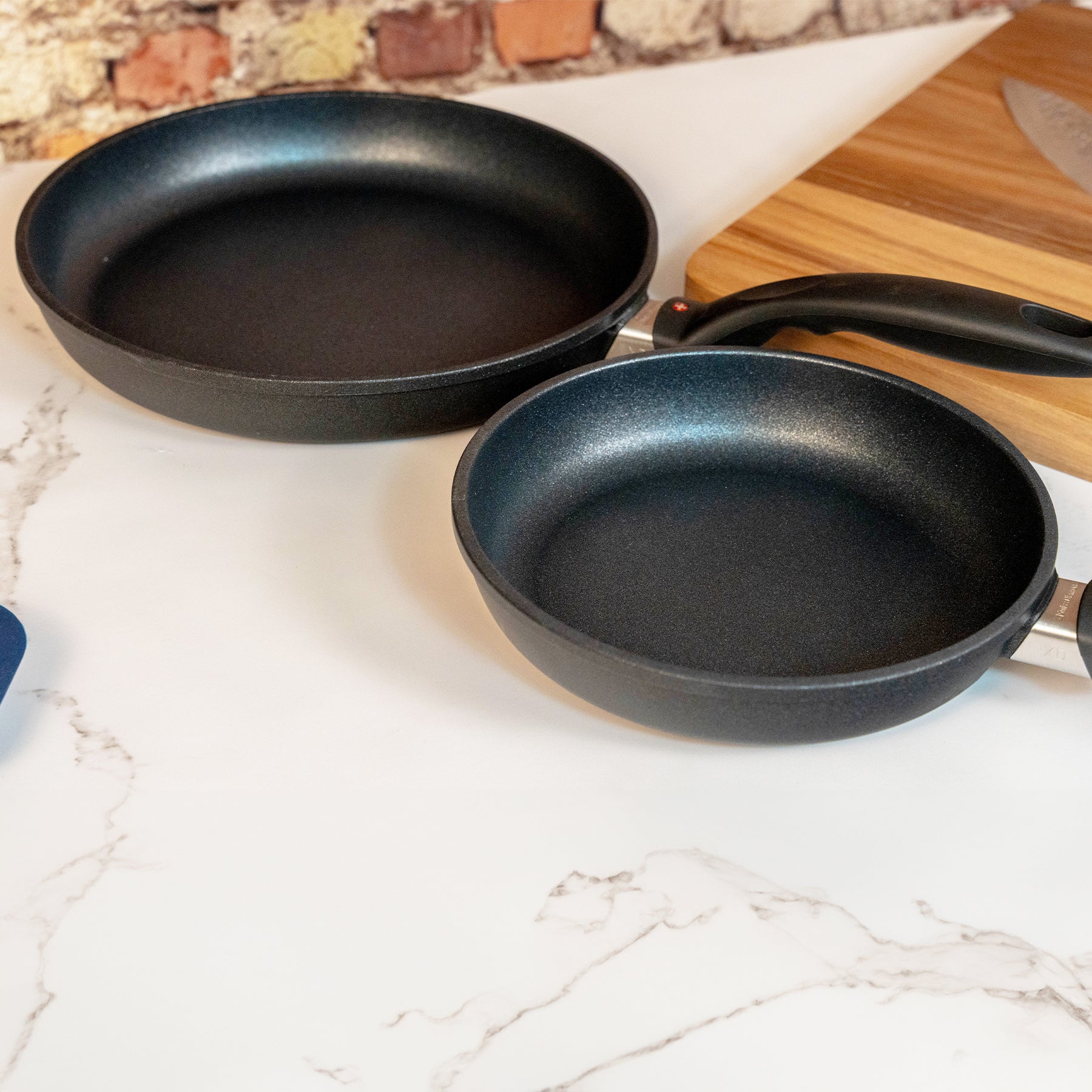 XD Nonstick 2-Piece Fry Pan Set on kitchen counter side view