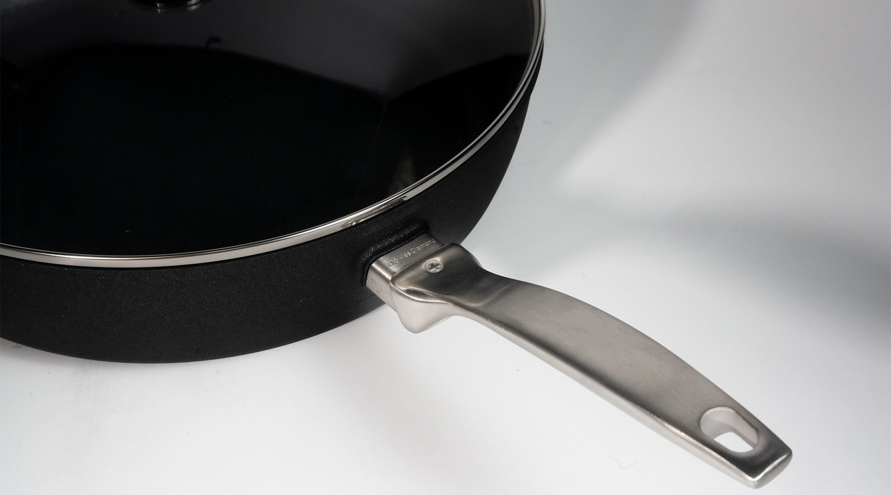 Black pan with a stainless steel handle