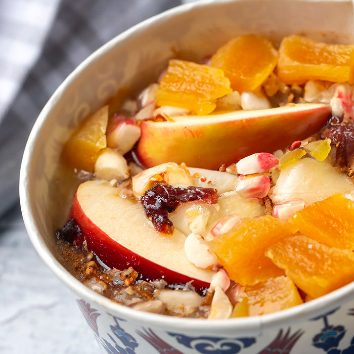 Caramelized Apple Wheat Berry Porridge with Cranberries and Pepitas