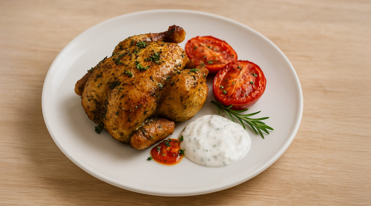 Herb-Roasted Game Hen with Garlic Tomatoes | Swiss Diamond Recipes