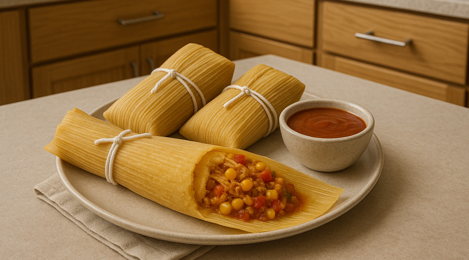 Tamels sitting on a kitchen counter