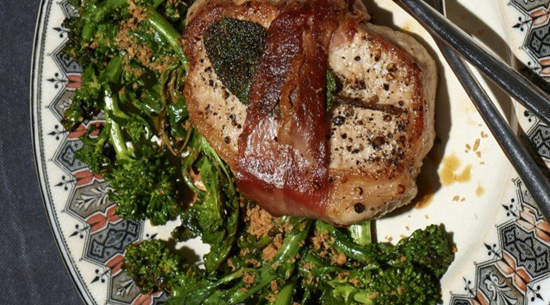 Pork Chop Saltimbocca with Broccoli Rabe
