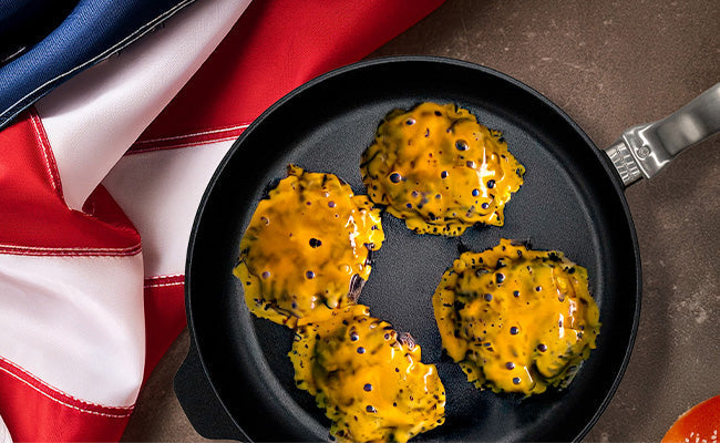 Valentine's Day Sale with fry pan on kitchen counter and holiday decorations