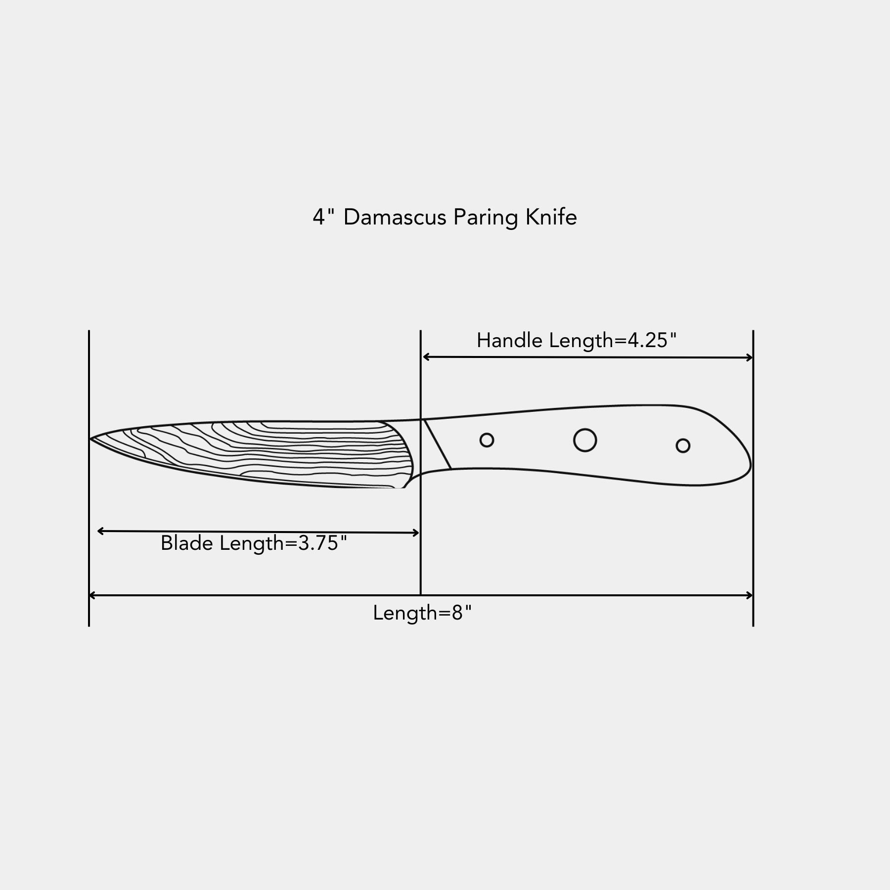 4" Damascus Paring Knife dimensions of blade and handle length