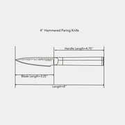 4" Hammered Paring Knife Dimensions of blade and handle length