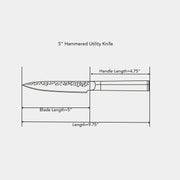 5" Hammered Utility Knife dimensions of blade and handle length