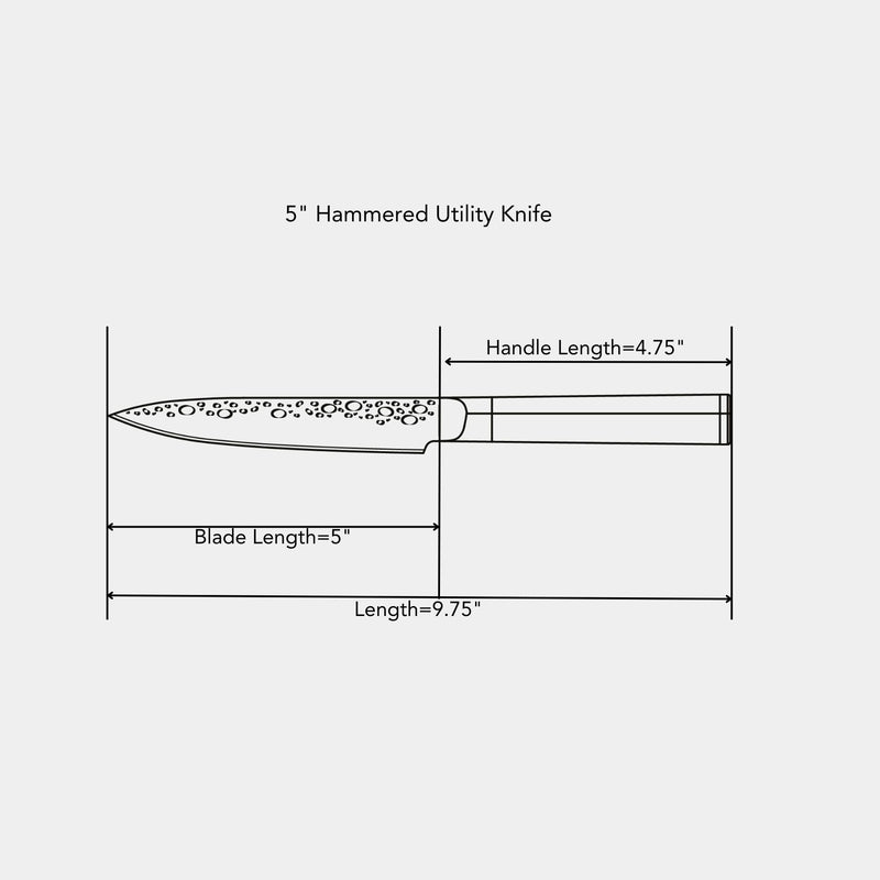 5" Hammered Utility Knife dimensions of blade and handle length