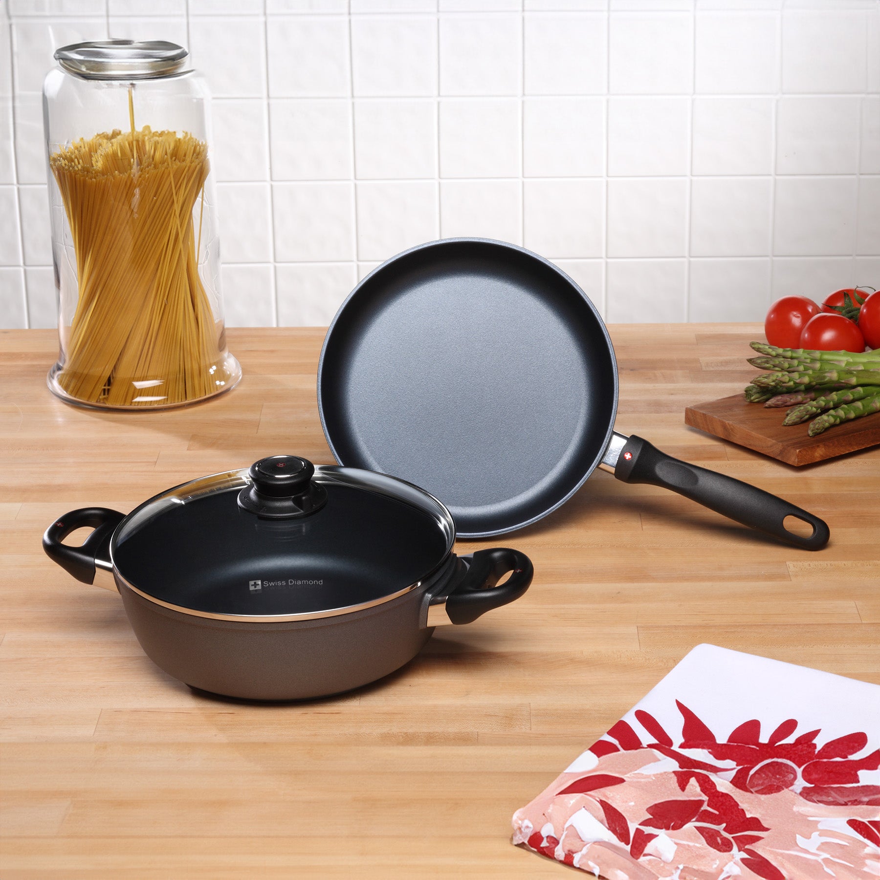 HD Nonstick 3-Piece Set - Fry Pan & Casserole - Induction on kitchen counter