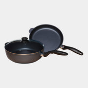HD Nonstick 3-Piece Set - Fry Pan & Saute Pan - Induction Includes: 11" Induction Fry Pan with Lid + 4.3 qt Induction Saute Pan.