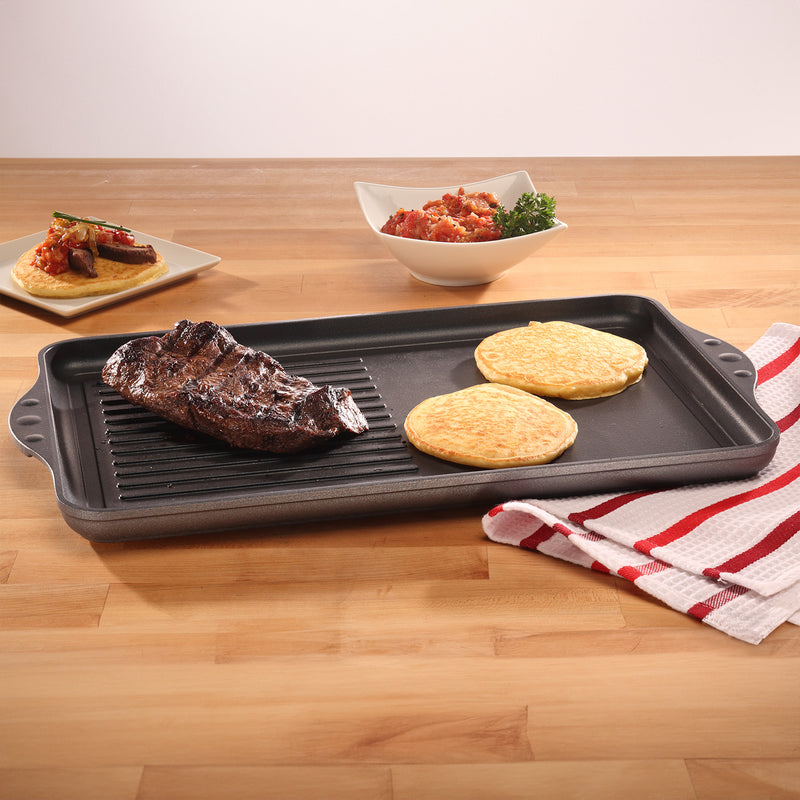 HD Nonstick 17" x 11" Double-Burner Grill/Griddle Combo - Swiss Diamond