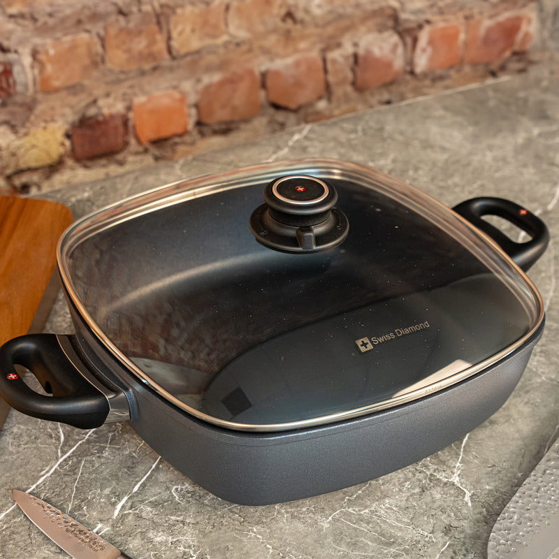 HD Nonstick 5 qt Square Casserole with Glass Lid - Induction in use on granite counter top