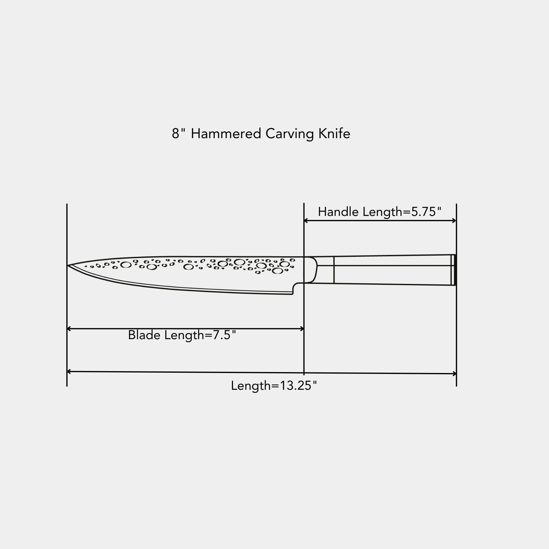 8" Hammered Carving Knife dimensions of blade and handle length