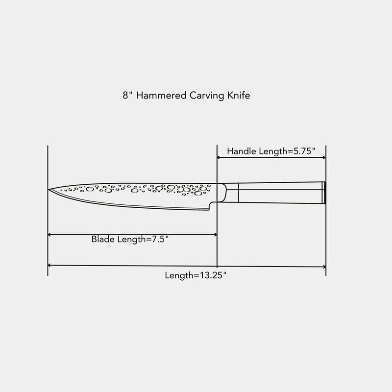 8" Hammered Carving Knife dimensions of blade and handle length