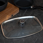 Tempered Glass Roaster Lid on black granite counter top
