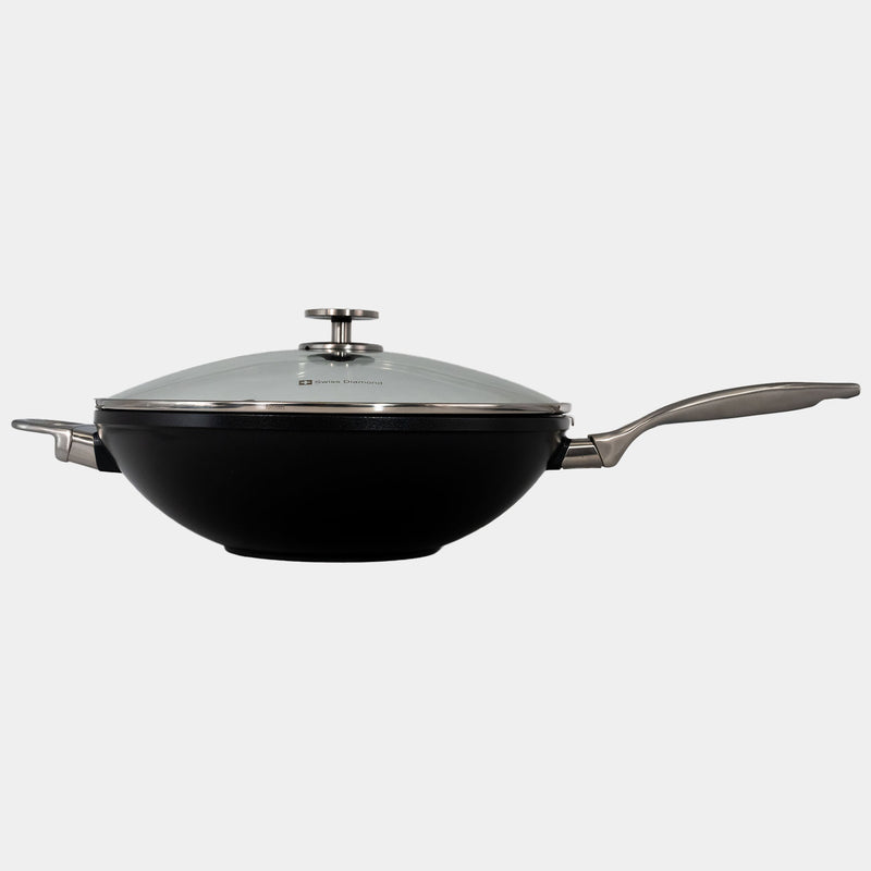 CHD Nonstick 12.5" Wok with Glass Lid side view