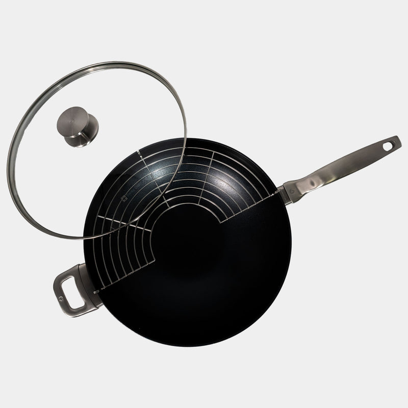 CHD Nonstick 12.5" Wok with Glass Lid top view