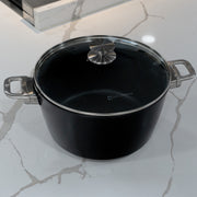 CHD Nonstick 8.5 qt Stock Pot with Glass Lid top view on a marble kitchen counter