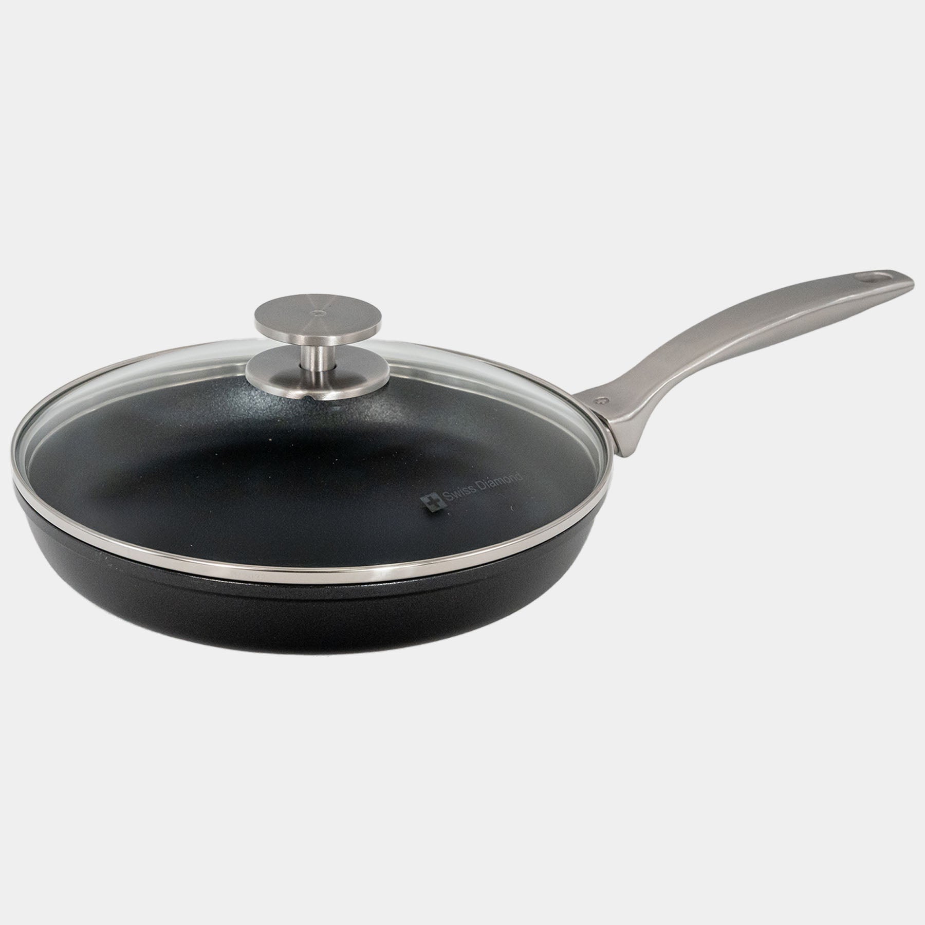 CHD Nonstick 9.5" Fry Pan with glass lid side angle view