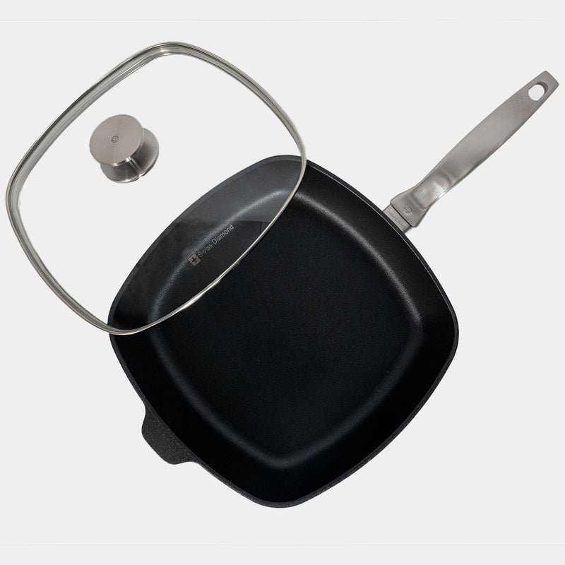 CHD Nonstick 11" x 11" Square Saute Pan with Glass Lid top view