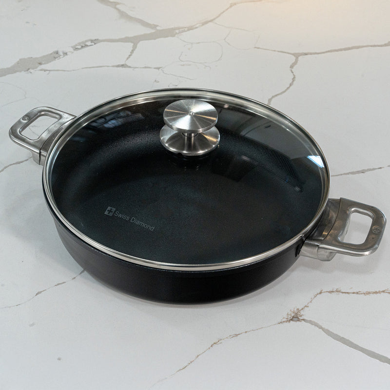 CHD Nonstick 3.7 qt Sauteuse with Glass Lid on marble kitchen counter