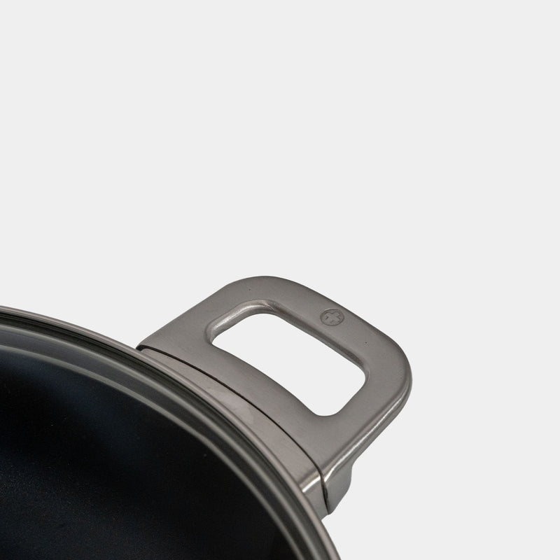 CHD Nonstick 3.7 qt Sauteuse with Glass Lid close up of handle