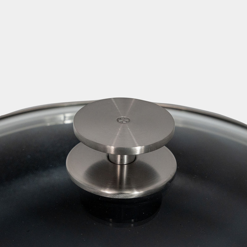 CHD Nonstick 3.7 qt Sauteuse with Glass Lid close up of knob