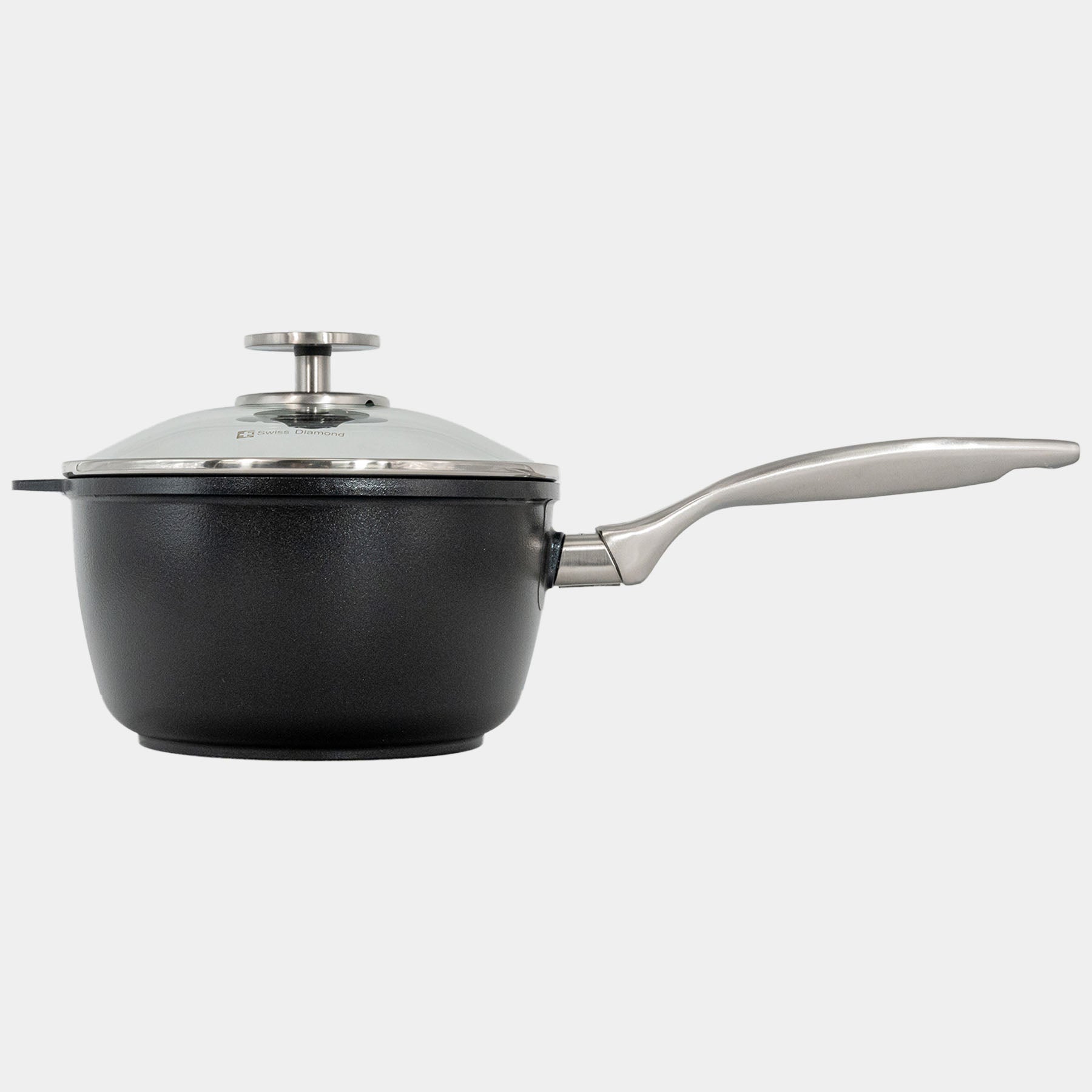 CHD Nonstick 2.2 qt Saucepan with Glass Lid side view