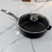 CHD Nonstick 3.2 qt Saute Pan with Glass Lid on marble white kitchen counter