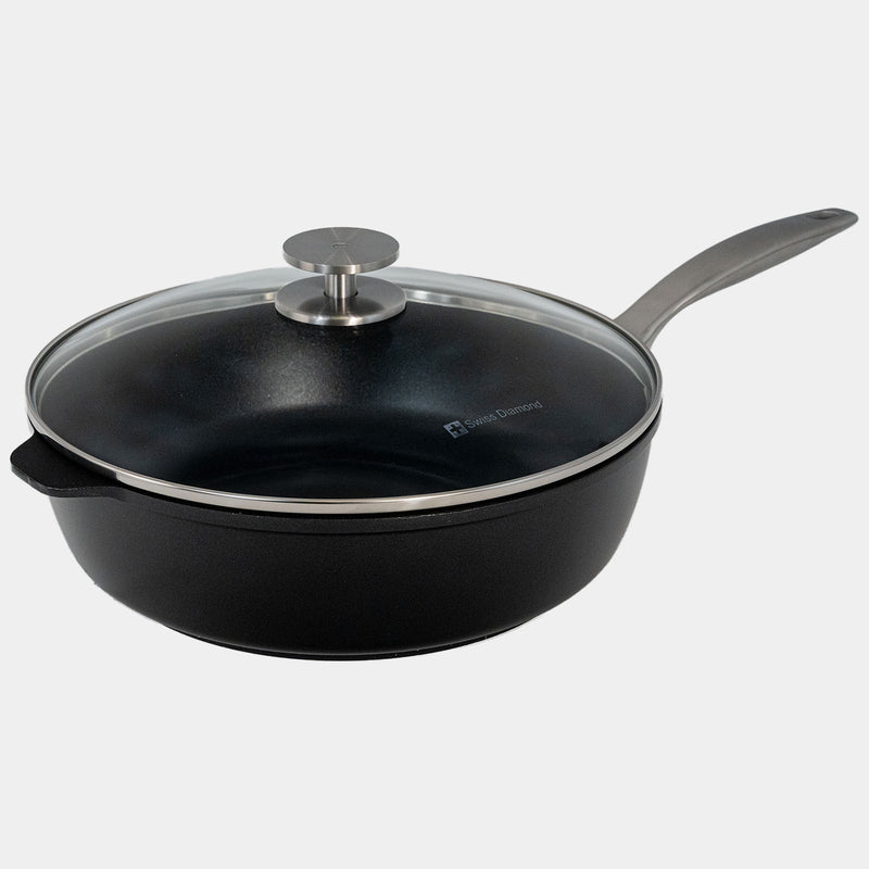 CHD Nonstick 4.3 qt Saute Pan with glass lid angle view