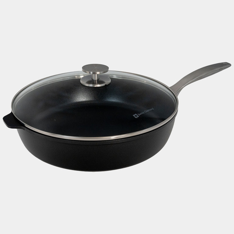 CHD Nonstick 5.8 qt Sauté Pan with glass lid angle view