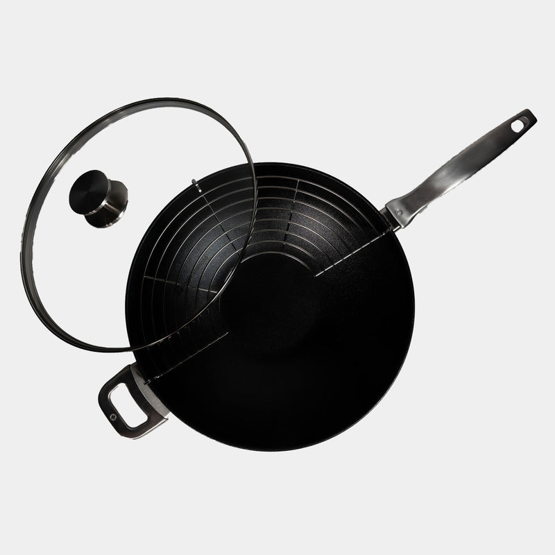 CXD PFAS Free Nonstick  Wok with Lid and Rack - 12.5" (32 cm), 5.3 QT (5 L) - Swiss Diamond