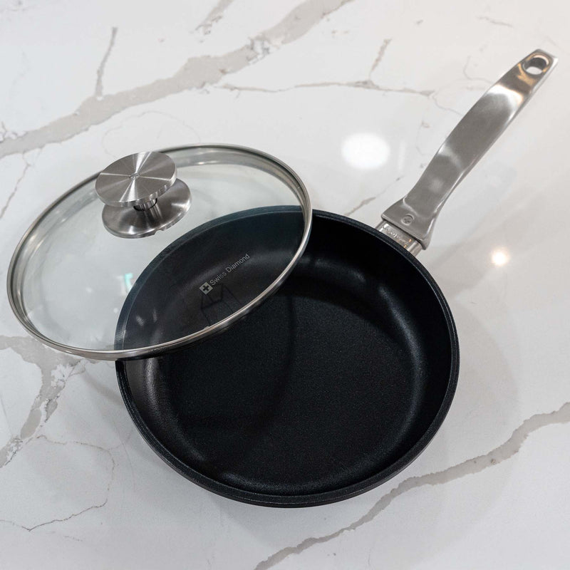 CXD PFAS Free Nonstick Fry Pan with Glass Lid - Swiss Diamond