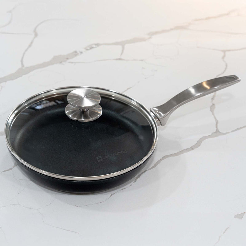 CXD PFAS Free Nonstick Fry Pan with Glass Lid - Swiss Diamond