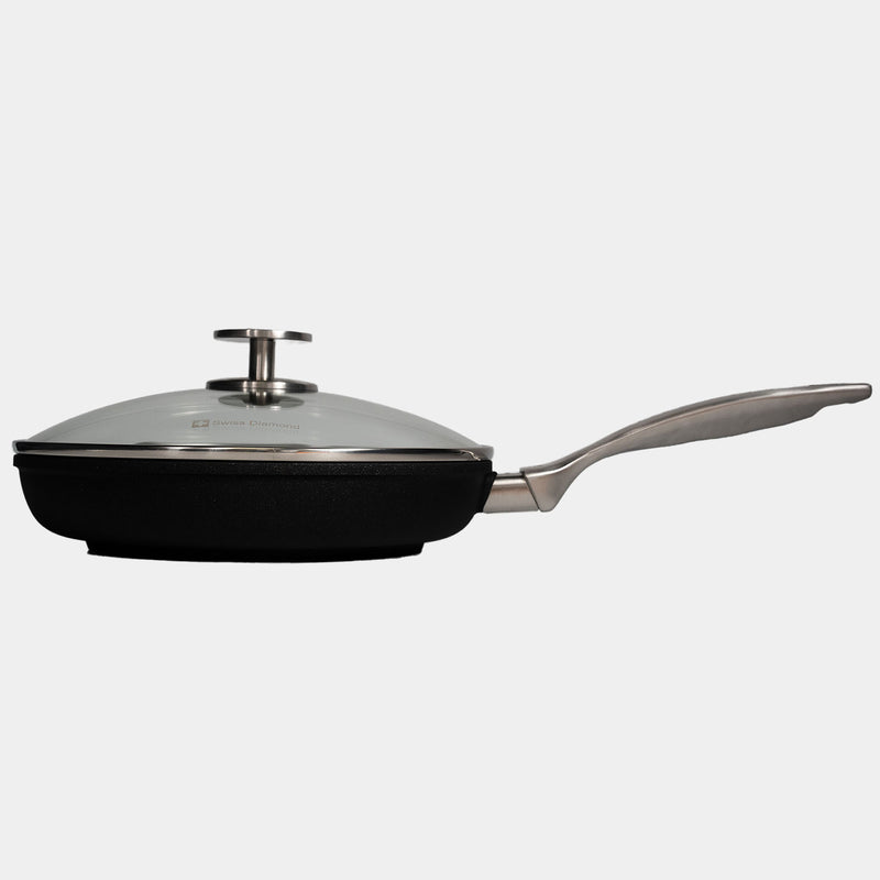 CXD PFAS Free Nonstick Fry Pan with Glass Lid - Swiss Diamond