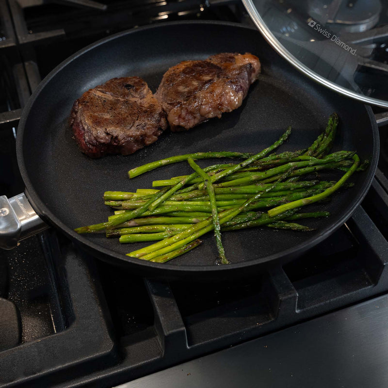 CXD PFAS Free Nonstick Fry Pan with Glass Lid - Swiss Diamond
